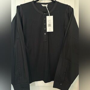 Thakoon Mixed Media Long Sleeve Henley NWT in Black LARGE